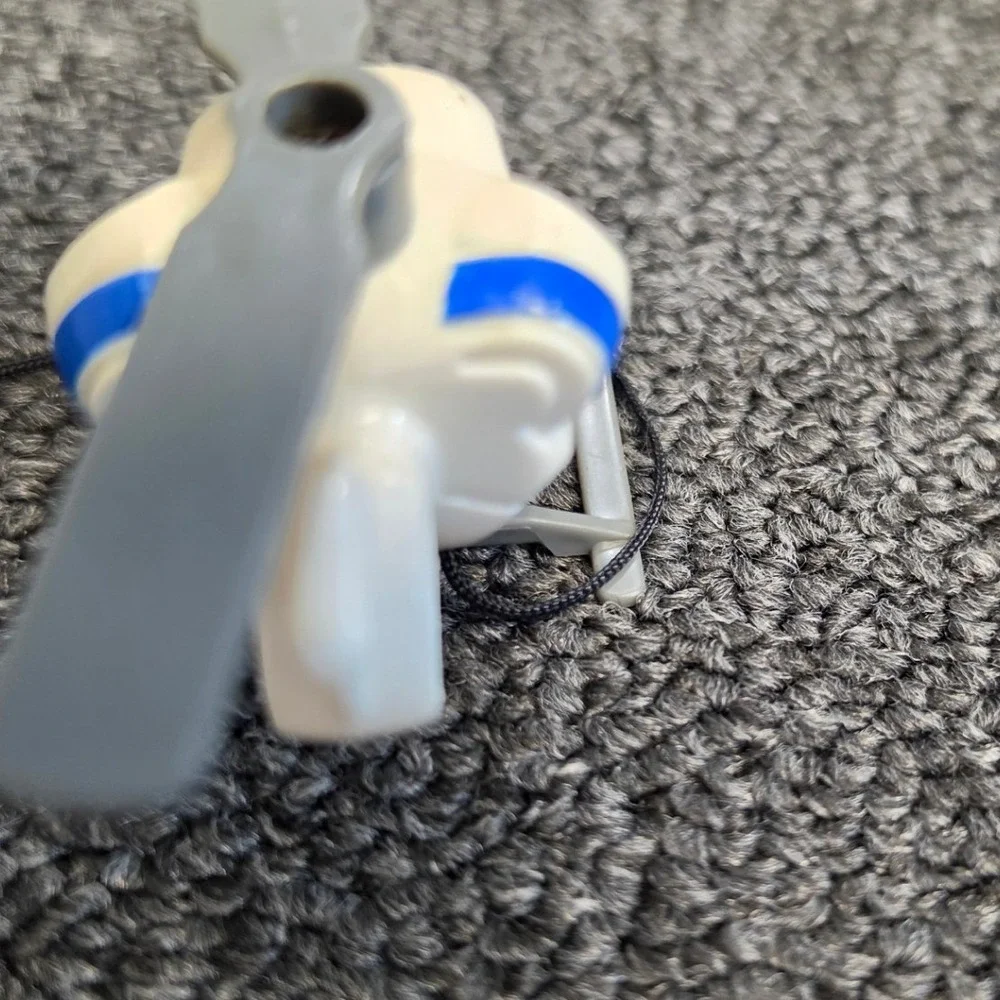 Miniature Toy Helicopter White Blue Grey with Rescue Hook and Rotor Blades